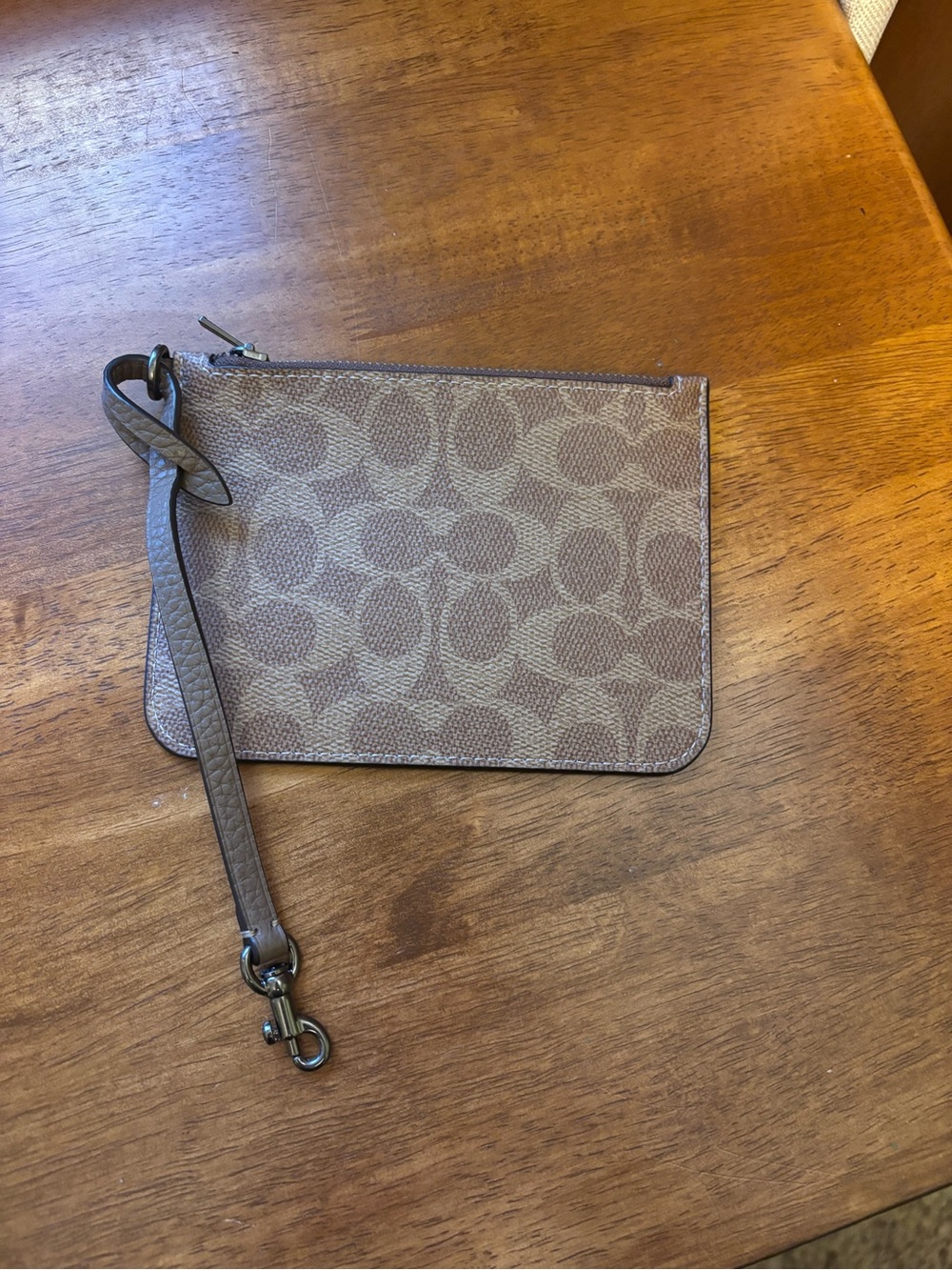 NEW Coach Brown/Tan leather Card Zip Wallet with purse clip